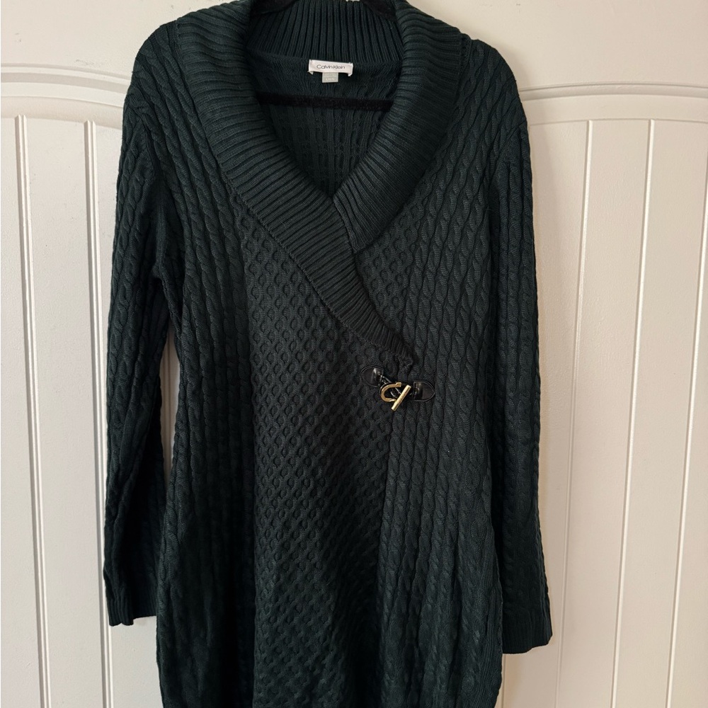 Calvin Klein Green Cowl Neck Sweater Dress